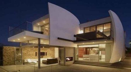 rumah minimalis modern 2 lantai futuristik